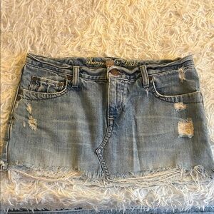 Rare!!! Abercrombie & Fitch Distressed Light Blue Denim Mini Skirt with lace